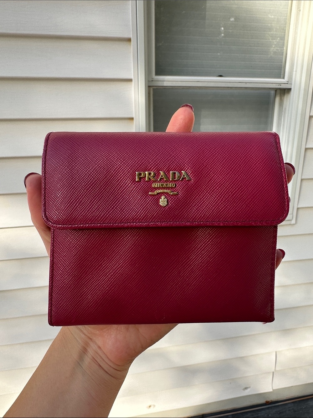 Prada Saffiano Leather Compact Wallet - Raspberry - Picture 5 of 16